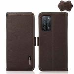 For OPPO A55 5G KHAZNEH Side-Magnetic Litchi Genuine Leather RFID Case(Brown)