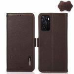 For OPPO A55s 5G JP Version KHAZNEH Side-Magnetic Litchi Genuine Leather RFID Case(Brown)
