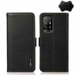 For OPPO F19 Pro KHAZNEH Side-Magnetic Litchi Genuine Leather RFID Case(Black)