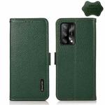 For OPPO F19 KHAZNEH Side-Magnetic Litchi Genuine Leather RFID Case(Green)