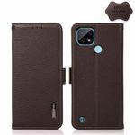 For OPPO Realme C21 KHAZNEH Side-Magnetic Litchi Genuine Leather RFID Case(Brown)