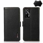 For OPPO Realme GT 5G KHAZNEH Side-Magnetic Litchi Genuine Leather RFID Case(Black)