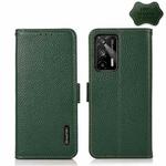 For OPPO Realme GT 5G KHAZNEH Side-Magnetic Litchi Genuine Leather RFID Case(Green)