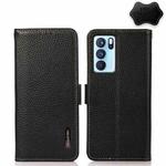 For OPPO Reno6 Pro 5G KHAZNEH Side-Magnetic Litchi Genuine Leather RFID Case(Black)