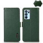 For OPPO Reno6 Pro 5G KHAZNEH Side-Magnetic Litchi Genuine Leather RFID Case(Green)