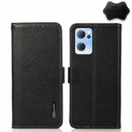 For OPPO Reno7 5G KHAZNEH Side-Magnetic Litchi Genuine Leather RFID Case(Black)