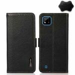 For OPPO Realme C20 KHAZNEH Side-Magnetic Litchi Genuine Leather RFID Case(Black)