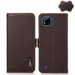 For OPPO Realme C20 KHAZNEH Side-Magnetic Litchi Genuine Leather RFID Case(Brown)
