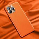 For iPhone 13 Pro Max Plain Skin Leather Case (Orange)