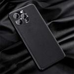 For iPhone 12 Pro Plain Skin Leather Case(Black)