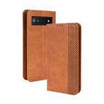 For Google Pixel 6a Magnetic Buckle Retro Texture Leather Case(Brown)