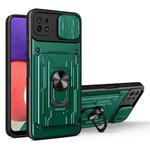For Samsung Galaxy A22 5G Sliding Camshield Card Phone Case(Dark Green)