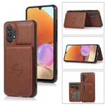 For Samsung Galaxy A32 4G Calf Texture Magnetic Card Bag PU Phone Case(Coffee)