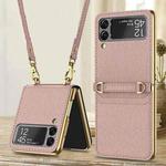 For Samsung Galaxy Z Flip3 5G GKK Plating + Leather Phone Case with Strap(Pink)