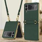For Samsung Galaxy Z Flip3 5G GKK Plating + Leather Phone Case with Strap(Green)