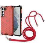 For Samsung Galaxy S22 5G Lanyard Honeycomb PC + TPU Case(Red)