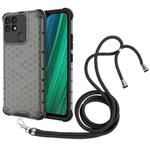For OPPO Realme Narzo 50A Lanyard Honeycomb PC + TPU Case(Black)