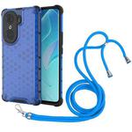 For Honor 60 Pro Lanyard Honeycomb PC + TPU Case(Blue)