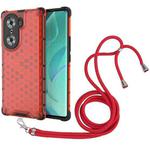 For Honor 60 Lanyard Honeycomb PC + TPU Case(Red)