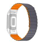 For Fitbit Charge 5 Silicone Magnetic Watch Band(Grey Orange)
