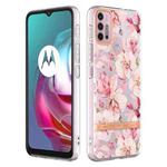 For Motorola Moto G30 / G20 / G10 / G10 Power Flowers and Plants Series IMD TPU Phone Case(Pink Gardenia)