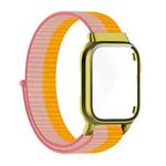 Nylon Loop Integrated Case Screen Cover Watch Band For Apple Watch Series 7 45mm(Pink Orange)