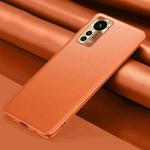 For Xiaomi 12 5G Plain Skin Leather Phone Case(Orange)