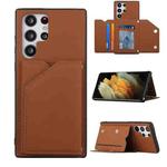 For Samsung Galaxy S22 Ultra 5G Skin Feel PU + TPU + PC Phone Case with Card Slots(Brown)