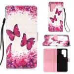 For Samsung Galaxy S22 Ultra 5G 3D Painting Flip Leather Case with Holder(Red Butterfly)