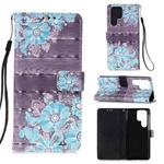 For Samsung Galaxy S22 Ultra 5G 3D Painting Flip Leather Case with Holder(Blue Flower)