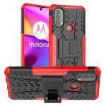 For Motorola Moto E40 Tire Texture TPU + PC Phone Case with Holder(Red)