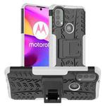 For Motorola Moto E40 Tire Texture TPU + PC Phone Case with Holder(White)