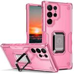 For Samsung Galaxy S22 Ultra 5G Ring Holder Non-slip Armor Phone Case(Pink)