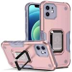 For iPhone 12 Ring Holder Non-slip Armor Phone Case(Rose Gold)