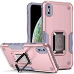 For iPhone X / XS Ring Holder Non-slip Armor Phone Case(Rose Gold)