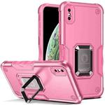 For iPhone X / XS Ring Holder Non-slip Armor Phone Case(Pink)
