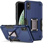 For iPhone X / XS Ring Holder Non-slip Armor Phone Case(Blue)
