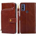 For Motorola Moto G Pure Zipper Bag Leather Phone Case(Brown)