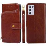 For OPPO K9s / Realme Q3s Zipper Bag Leather Phone Case(Brown)