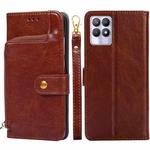 For OPPO Realme 8i Zipper Bag Leather Phone Case(Brown)