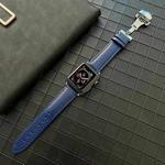 Lychee Genuine Leather Watch Band For Apple Watch Series 8&7 41mm / SE 2&6&SE&5&4 40mm / 3&2&1 38mm(Midnight Blue)