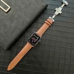 Lychee Genuine Leather Watch Band For Apple Watch Series 8&7 41mm / SE 2&6&SE&5&4 40mm / 3&2&1 38mm(Brown)