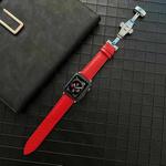 Lychee Genuine Leather Watch Band For Apple Watch Series 8&7 41mm / SE 2&6&SE&5&4 40mm / 3&2&1 38mm(Red)