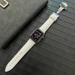 Lychee Genuine Leather Watch Band For Apple Watch Ultra 49mm / Series 8&7 45mm / SE 2&6&SE&5&4 44mm / 3&2&1 42mm(White)