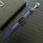Lychee Genuine Leather Watch Band For Apple Watch Ultra 49mm / Series 8&7 45mm / SE 2&6&SE&5&4 44mm / 3&2&1 42mm(Midnight Blue)