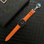 Lychee Genuine Leather Watch Band For Apple Watch Ultra 49mm / Series 8&7 45mm / SE 2&6&SE&5&4 44mm / 3&2&1 42mm(Orange)