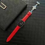 Lychee Genuine Leather Watch Band For Apple Watch Ultra 49mm / Series 8&7 45mm / SE 2&6&SE&5&4 44mm / 3&2&1 42mm(Red)