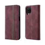 For Samsung Galaxy A12 Splicing Skin Feel Magnetic Leather Phone Case(Wine Red)