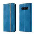 For Samsung Galaxy S10 Splicing Skin Feel Magnetic Leather Phone Case(Blue)