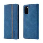 For Samsung Galaxy S20 Splicing Skin Feel Magnetic Leather Phone Case(Blue)